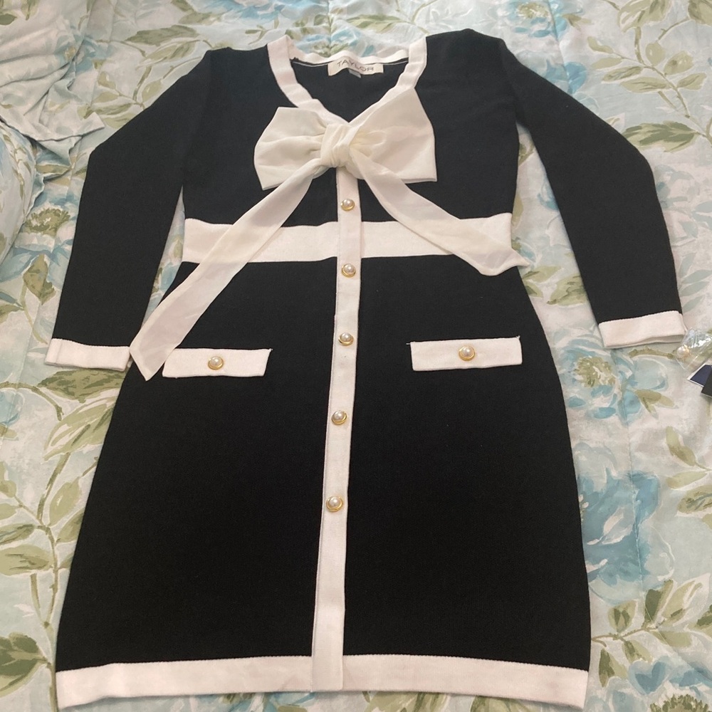 Taylor Black and White Cardigan with Bow